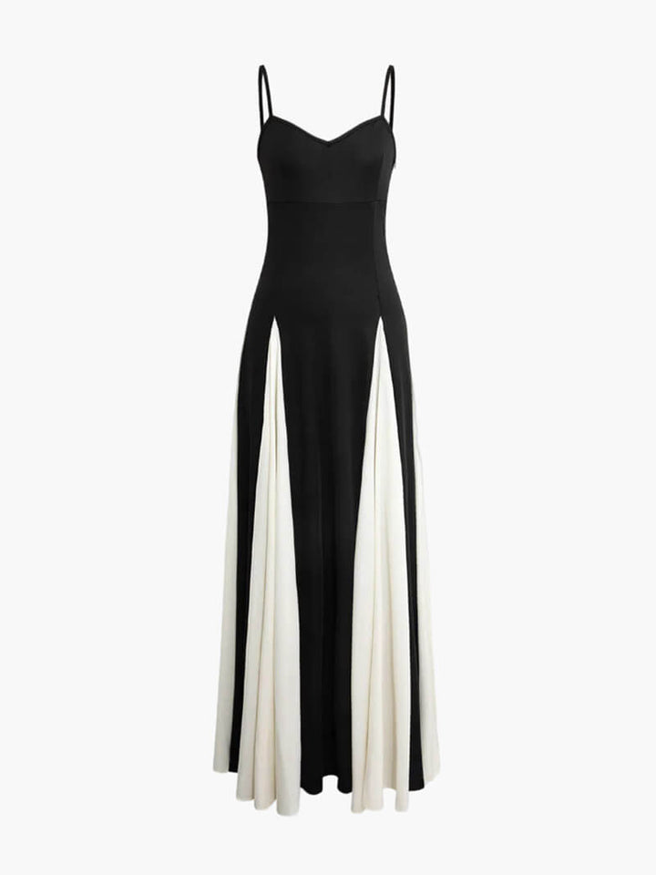 Palermo | Spaghetti Strap Contrast Panel Full Skirt Maxi Fall Wedding Guest Dress