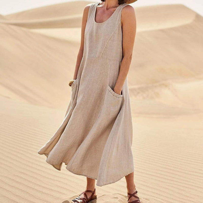 Sofia | Women's Sleeveless Linen Maxi Dress with Pockets