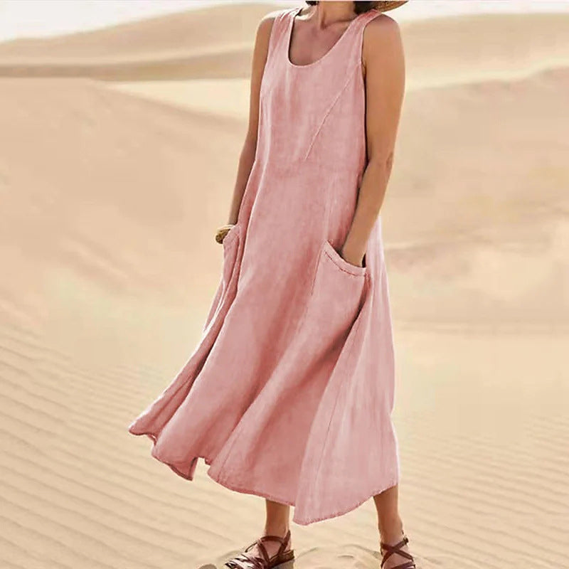 Sofia | Women's Sleeveless Linen Maxi Dress with Pockets