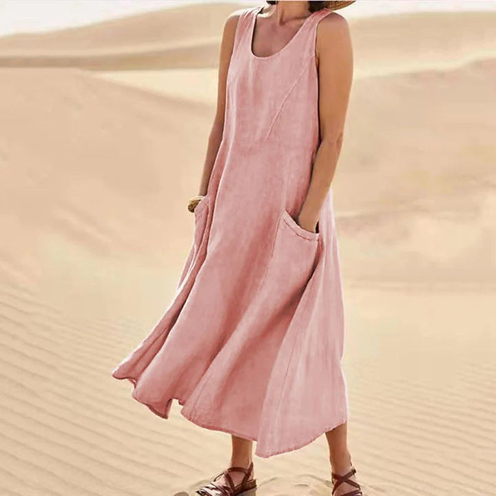 Sofia | Women's Sleeveless Linen Maxi Dress with Pockets
