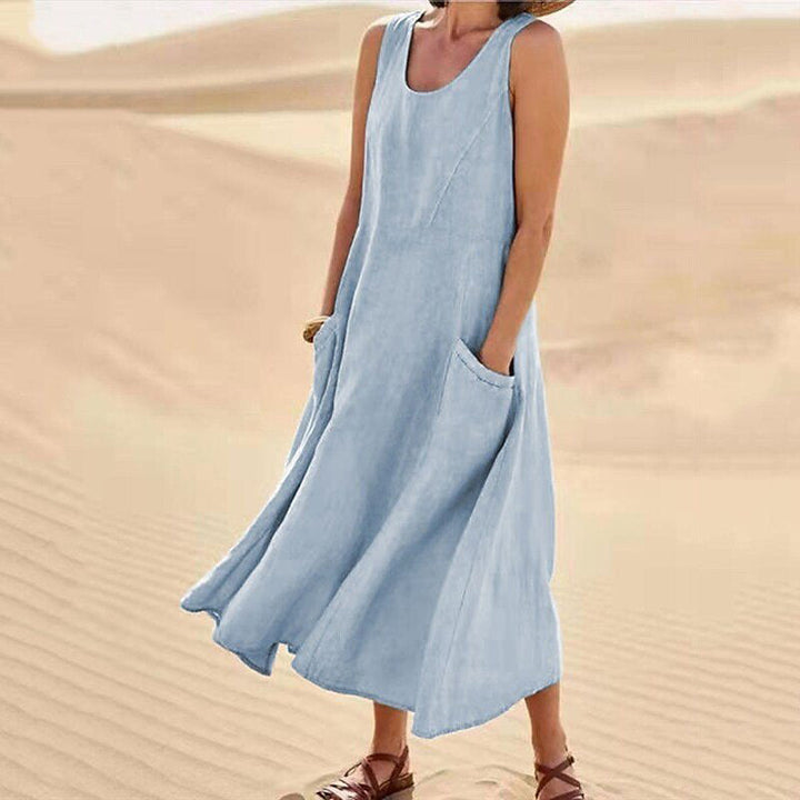 Sofia | Women's Sleeveless Linen Maxi Dress with Pockets