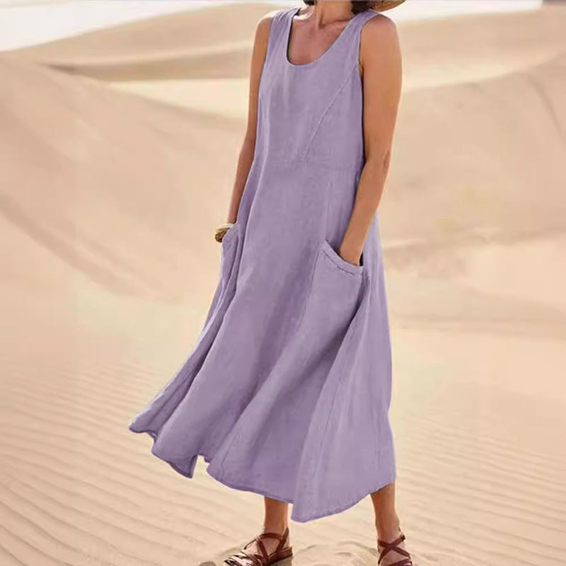 Sofia | Women's Sleeveless Linen Maxi Dress with Pockets