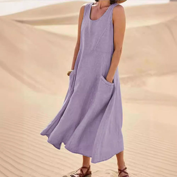 Sofia | Women's Sleeveless Linen Maxi Dress with Pockets