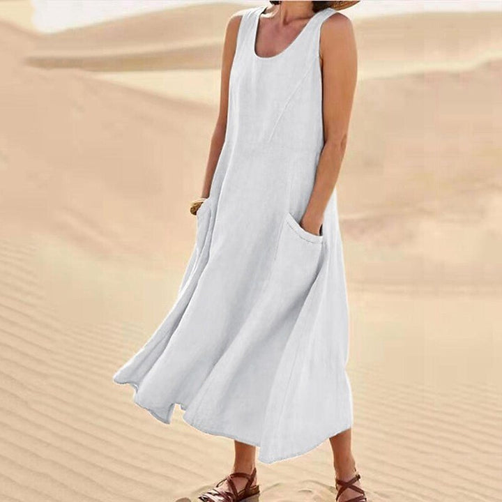 Sofia | Women's Sleeveless Linen Maxi Dress with Pockets