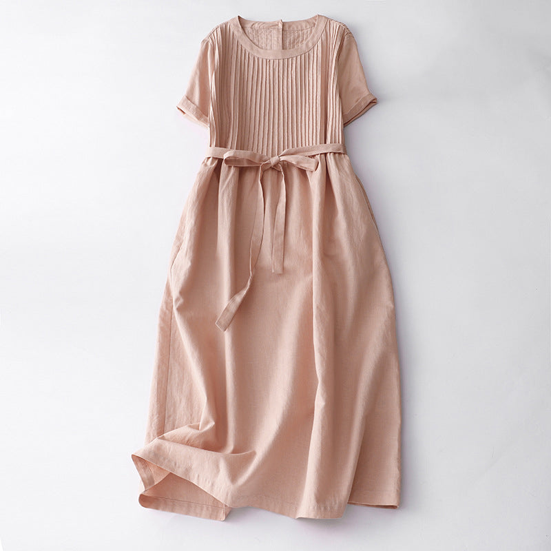 Amoretti | Pin-Tuck Bodice Womens Pleated Midi Dress with Tie Waist