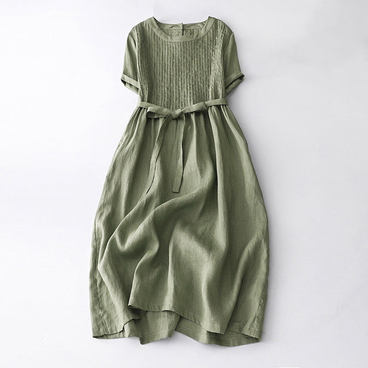 Amoretti | Pin-Tuck Bodice Womens Pleated Midi Dress with Tie Waist