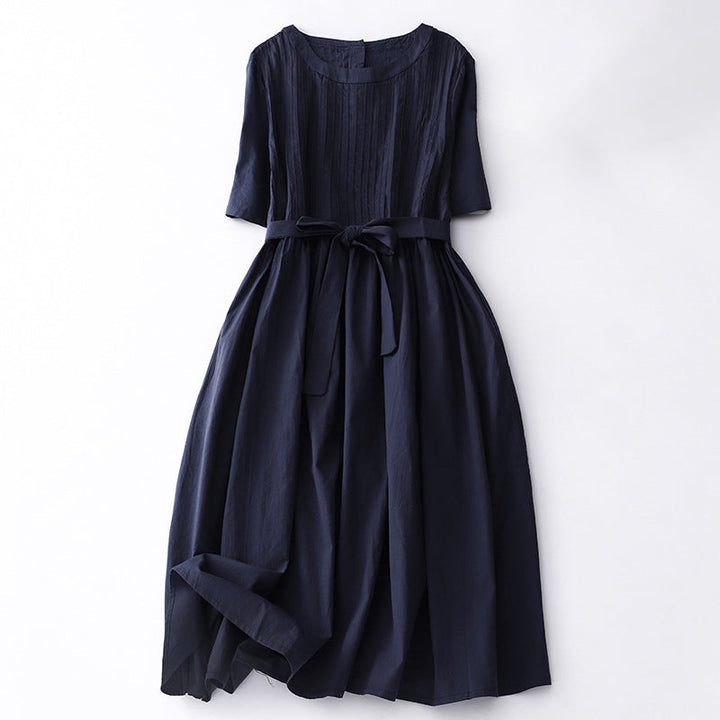 Amoretti | Pin-Tuck Bodice Womens Pleated Midi Dress with Tie Waist