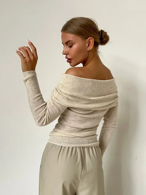 Sasha | Off Shoulder Knit Top – Women's Slim Fit Long Sleeve Top