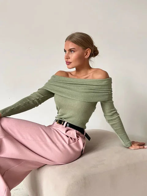 Sasha | Off Shoulder Knit Top – Women's Slim Fit Long Sleeve Top