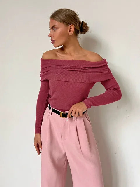 Sasha | Off Shoulder Knit Top – Women's Slim Fit Long Sleeve Top