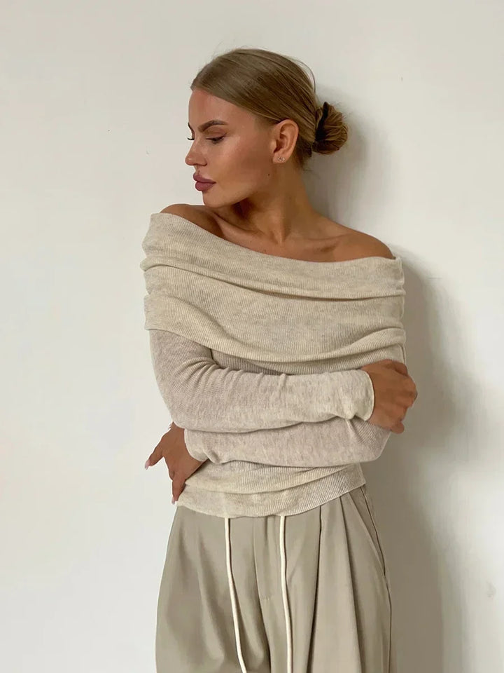 Sasha | Off Shoulder Knit Top – Women's Slim Fit Long Sleeve Top