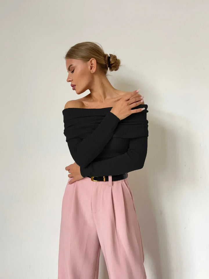 Sasha | Off Shoulder Knit Top – Women's Slim Fit Long Sleeve Top