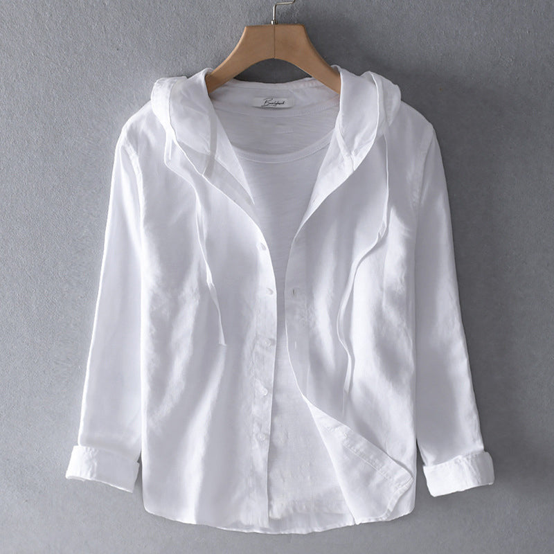 Sunset | Striped Hooded Button-Down Linen Tunic Blouse