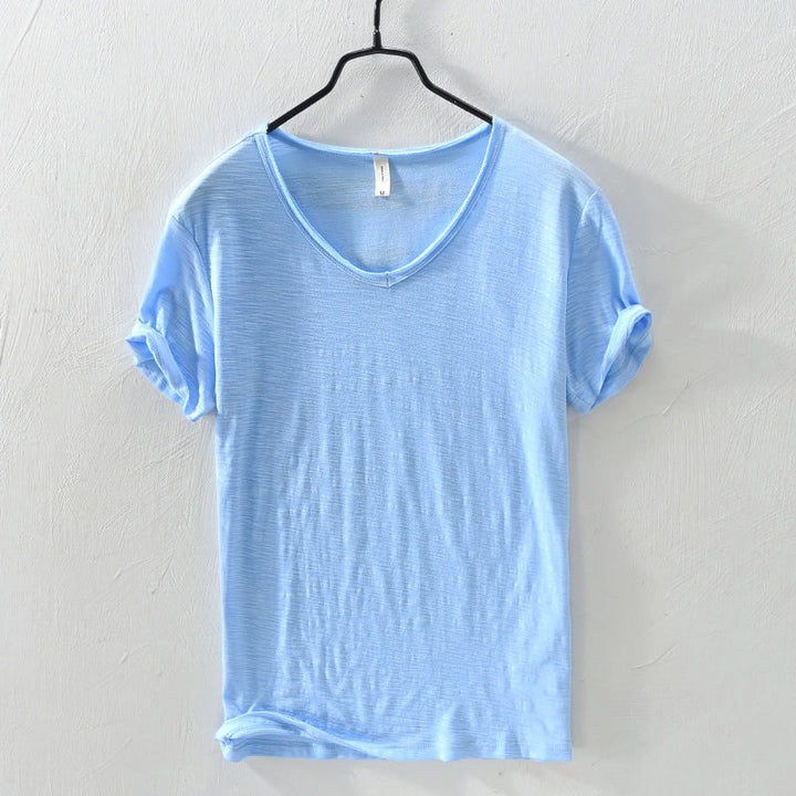 Sydney | Relaxed V Neck Slub Cotton Plain Mens T Shirt
