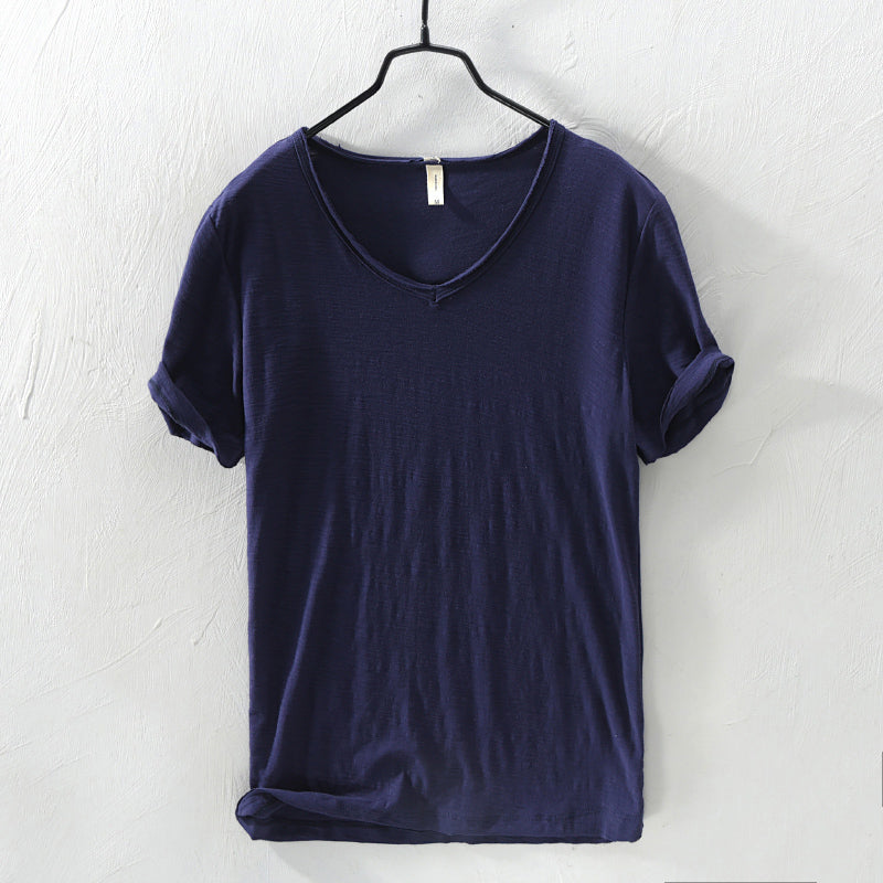 Sydney | Relaxed V Neck Slub Cotton Plain Mens T Shirt