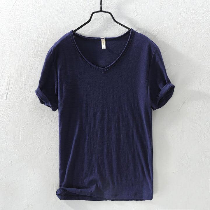 Sydney | Relaxed V Neck Slub Cotton Plain Mens T Shirt