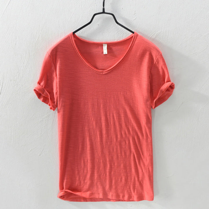 Sydney | Relaxed V Neck Slub Cotton Plain Mens T Shirt