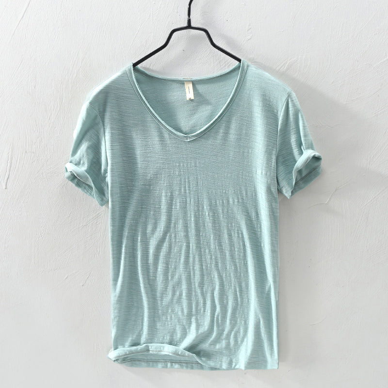 Sydney | Relaxed V Neck Slub Cotton Plain Mens T Shirt