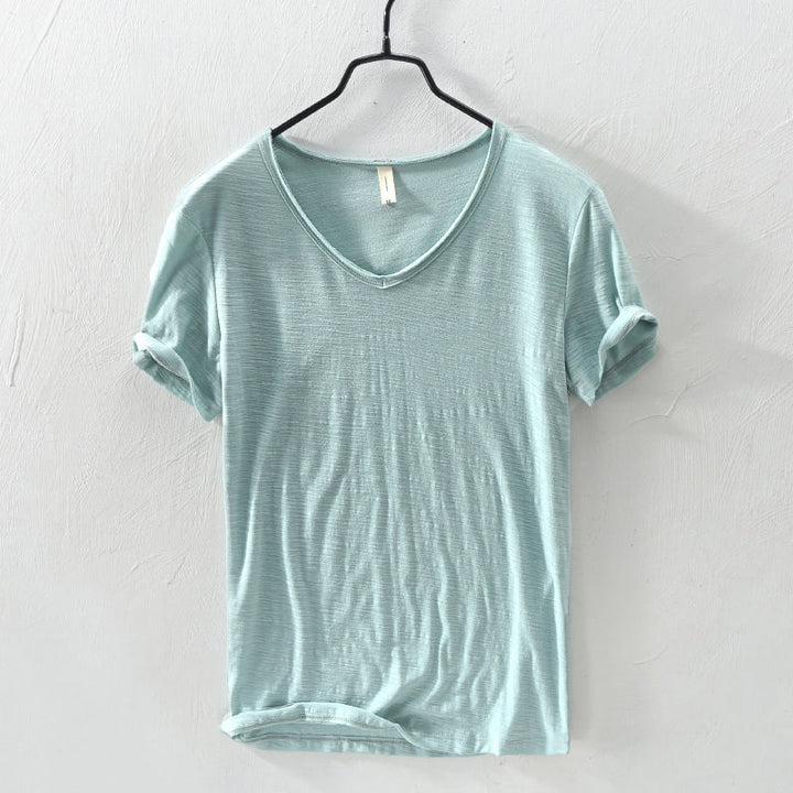 Sydney | Relaxed V Neck Slub Cotton Plain Mens T Shirt