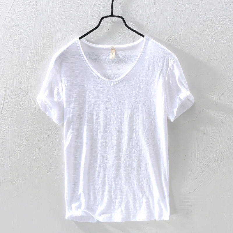 Sydney | Relaxed V Neck Slub Cotton Plain Mens T Shirt