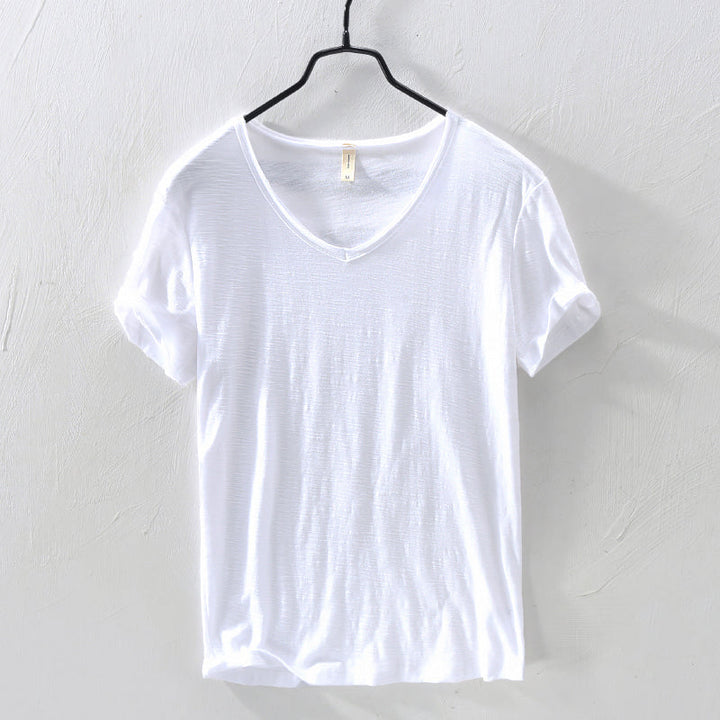 Sydney | Relaxed V Neck Slub Cotton Plain Mens T Shirt