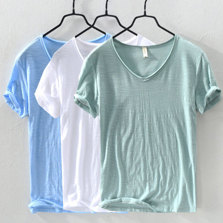 Sydney | Relaxed V Neck Slub Cotton Plain Mens T Shirt