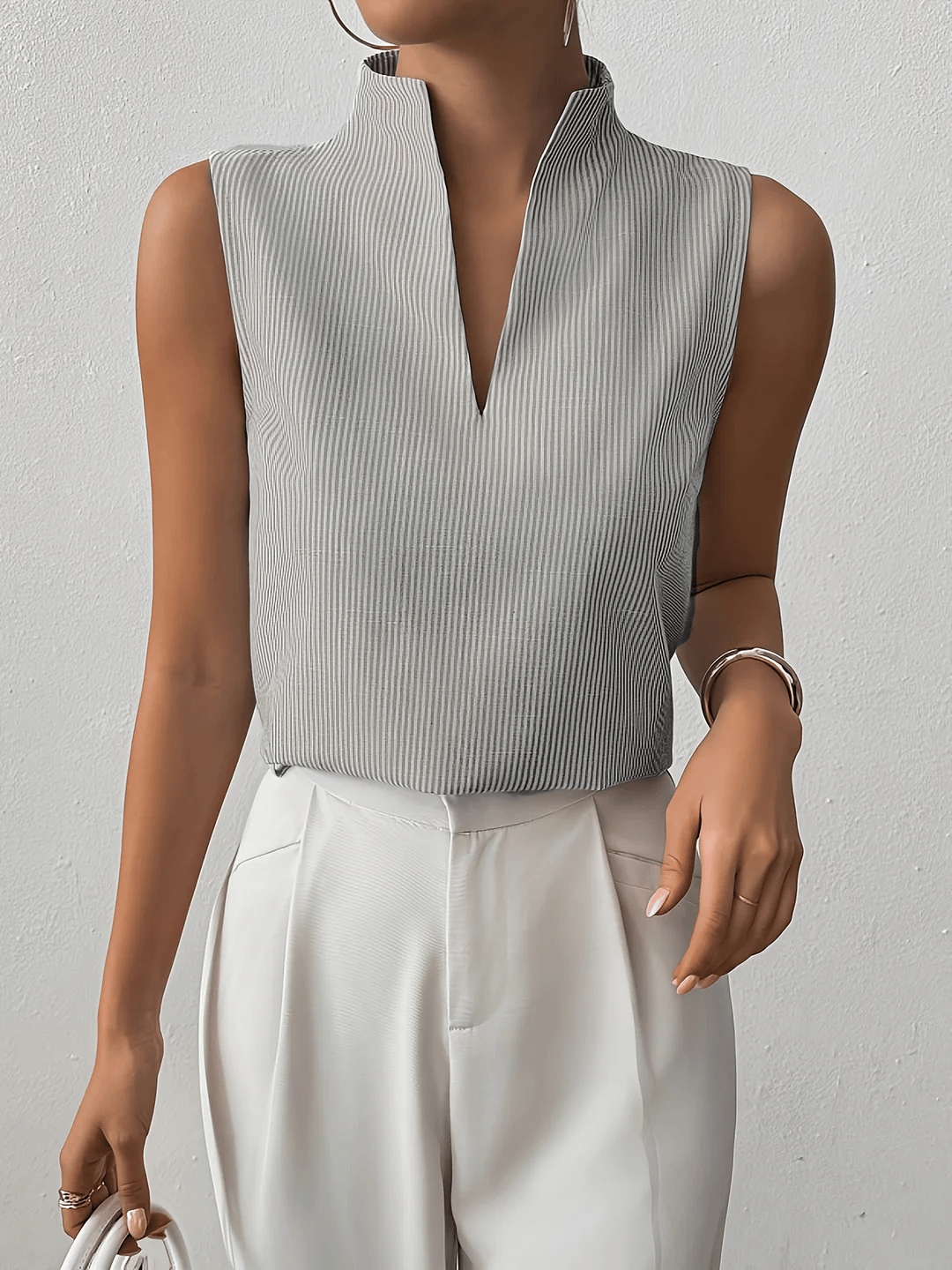 Sloane | Striped Sleeveless Blouse – Women's Smart Casual Work Top