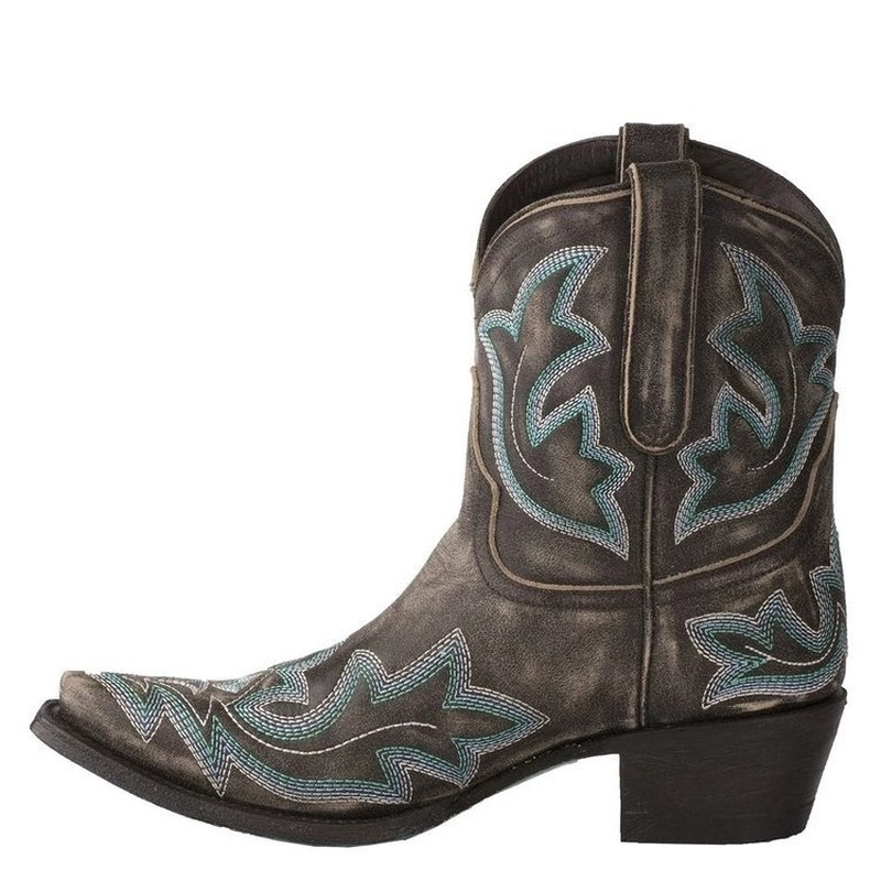 Turquoise | Contrast Embroidered Distressed Ankle Womens Cowboy Boots