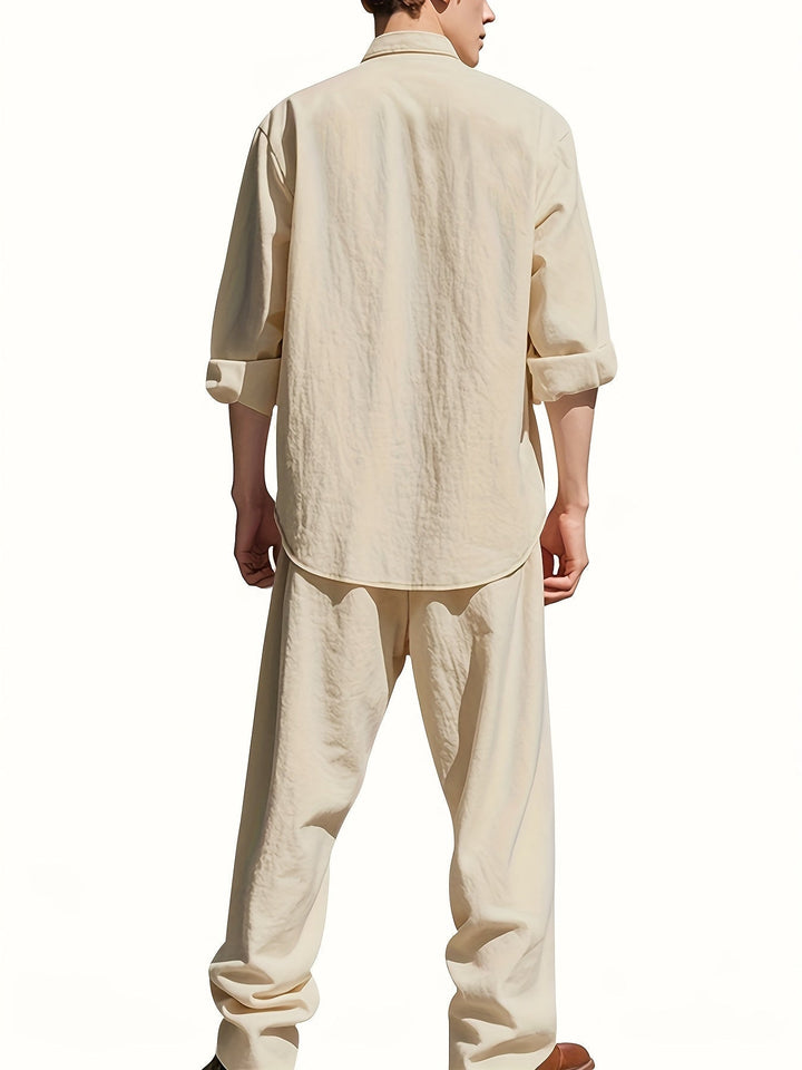 Capri | Men's Linen Band Collar Co-ord Set