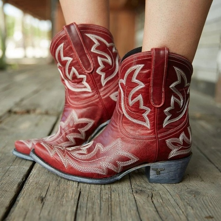 Turquoise | Contrast Embroidered Distressed Ankle Womens Cowboy Boots