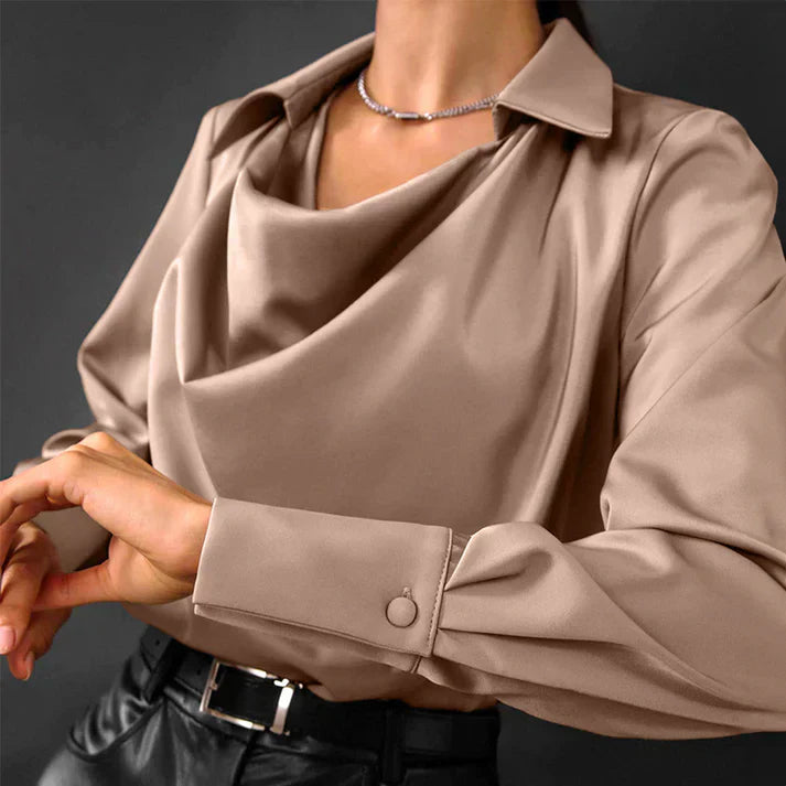 Sophia | Cowl Neck Silk Blouse – Women's Elegant Long Sleeve Work Shirt
