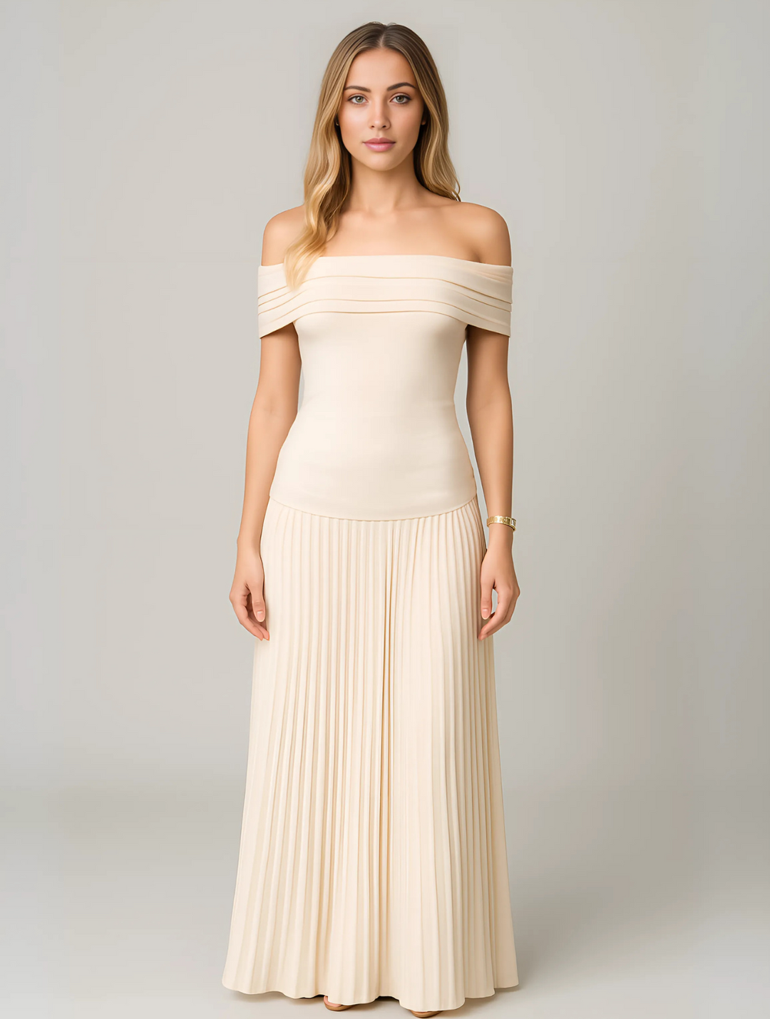 Seraphine | Off Shoulder Pleated Skirt Maxi Formal Dress