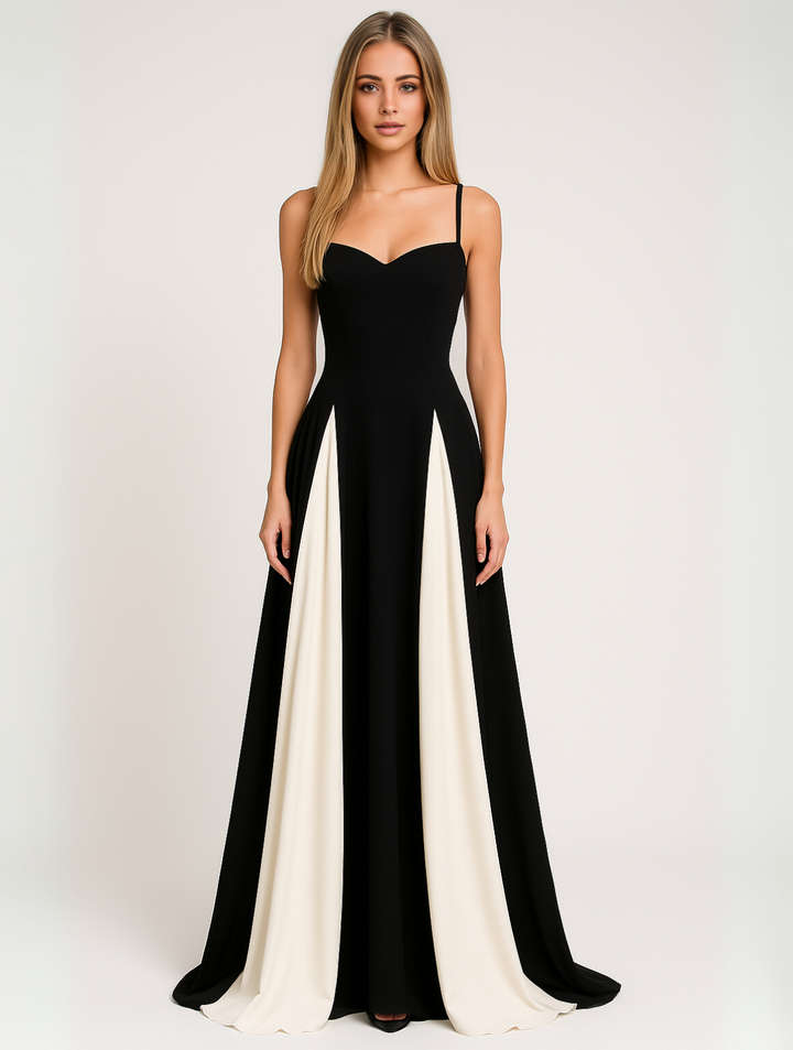 Dominique | Contrast Panel Sweetheart Maxi Evening Dress