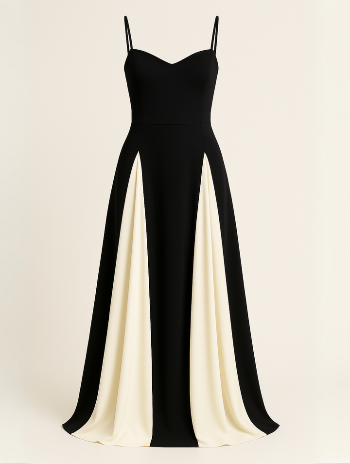 Dominique | Contrast Panel Sweetheart Maxi Evening Dress
