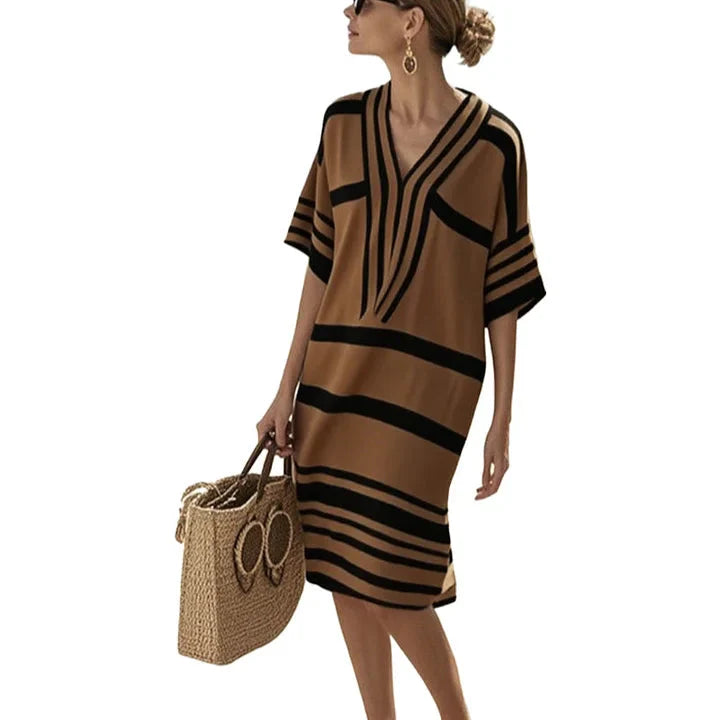 Caspian | Striped V-Neck Kaftan Summer Dress