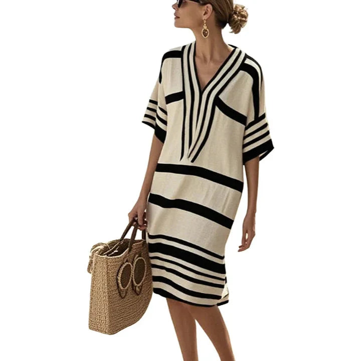 Caspian | Striped V-Neck Kaftan Summer Dress