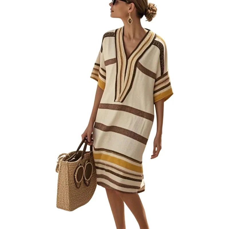 Caspian | Striped V-Neck Kaftan Summer Dress
