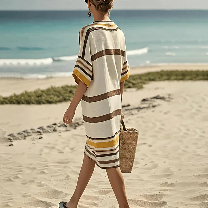 Caspian | Striped V-Neck Kaftan Summer Dress
