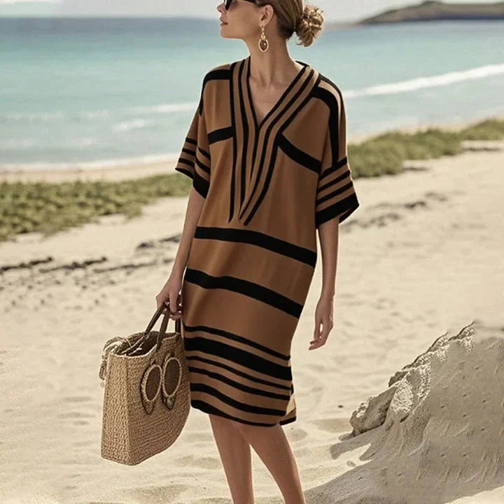 Caspian | Striped V-Neck Kaftan Summer Dress