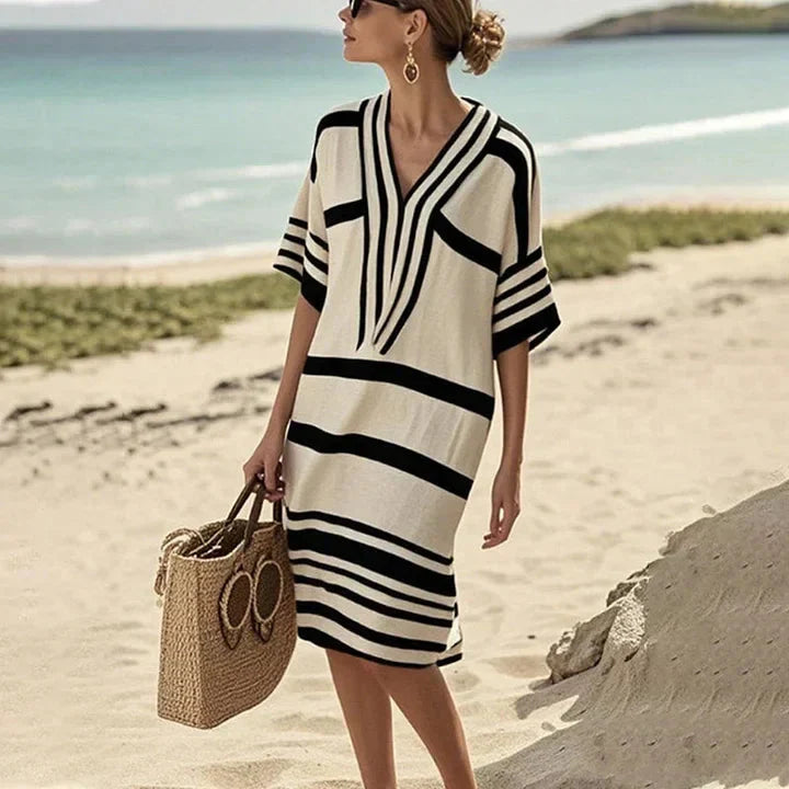 Caspian | Striped V-Neck Kaftan Summer Dress