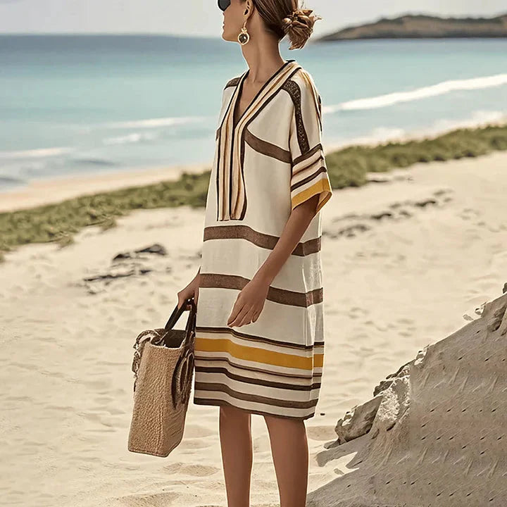Caspian | Striped V-Neck Kaftan Summer Dress