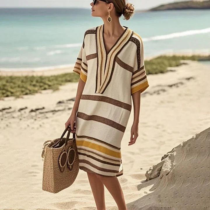 Caspian | Striped V-Neck Kaftan Summer Dress