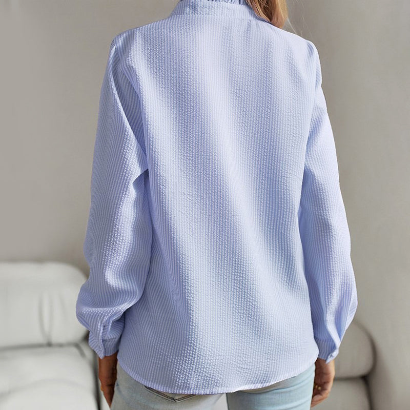 Valentina | Ruffle Trim Textured Long Sleeve Womens Blouse
