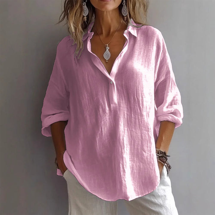 Carrara | Relaxed V Neck Long Sleeve Linen Womens Blouse