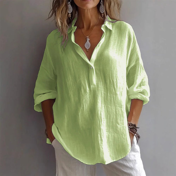 Carrara | Relaxed V Neck Long Sleeve Linen Womens Blouse