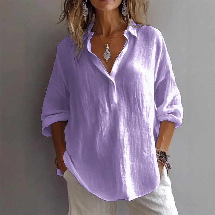 Carrara | Relaxed V Neck Long Sleeve Linen Womens Blouse