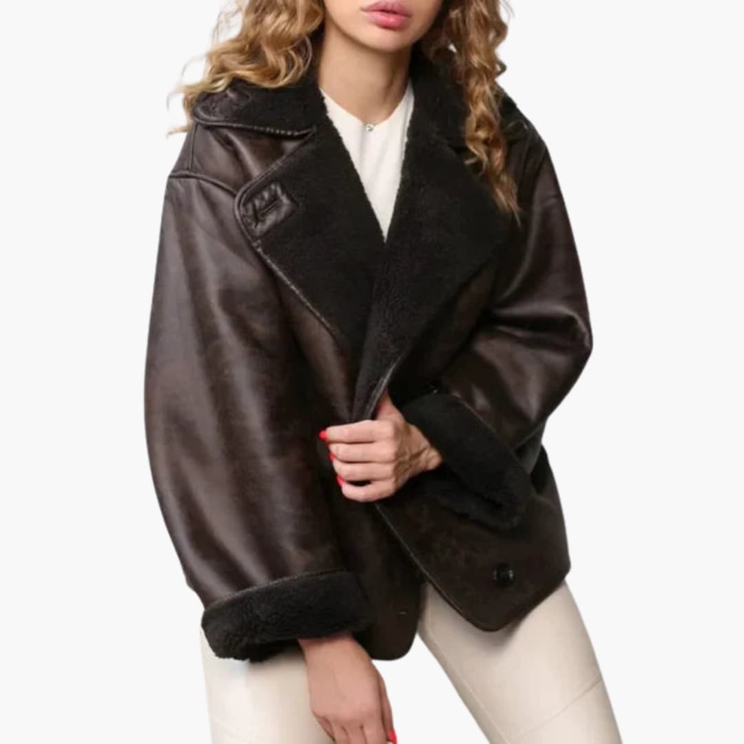 Hendrix | Oversized Sherpa-Lined Leather Jacket with Lapel Collar