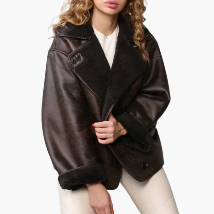 Hendrix | Oversized Sherpa-Lined Leather Jacket with Lapel Collar
