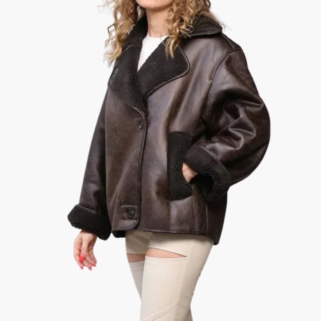 Hendrix | Oversized Sherpa-Lined Leather Jacket with Lapel Collar