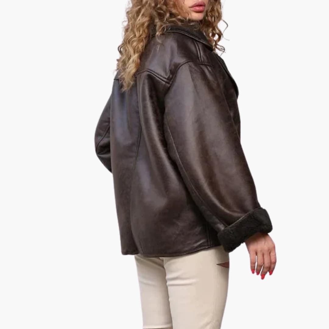 Hendrix | Oversized Sherpa-Lined Leather Jacket with Lapel Collar
